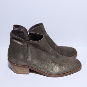 Garnet Hill Alessandra Italian Ankle Boots Booties 7.5 Brown Metallic Suede
